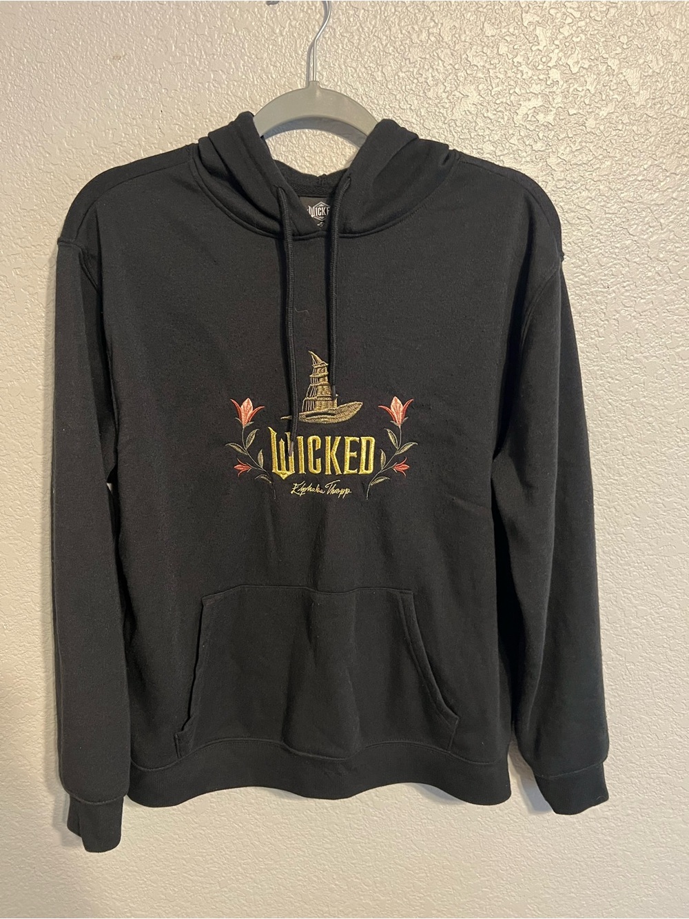 Wicked Black Crewneck Hoodie with Floral Embroidery